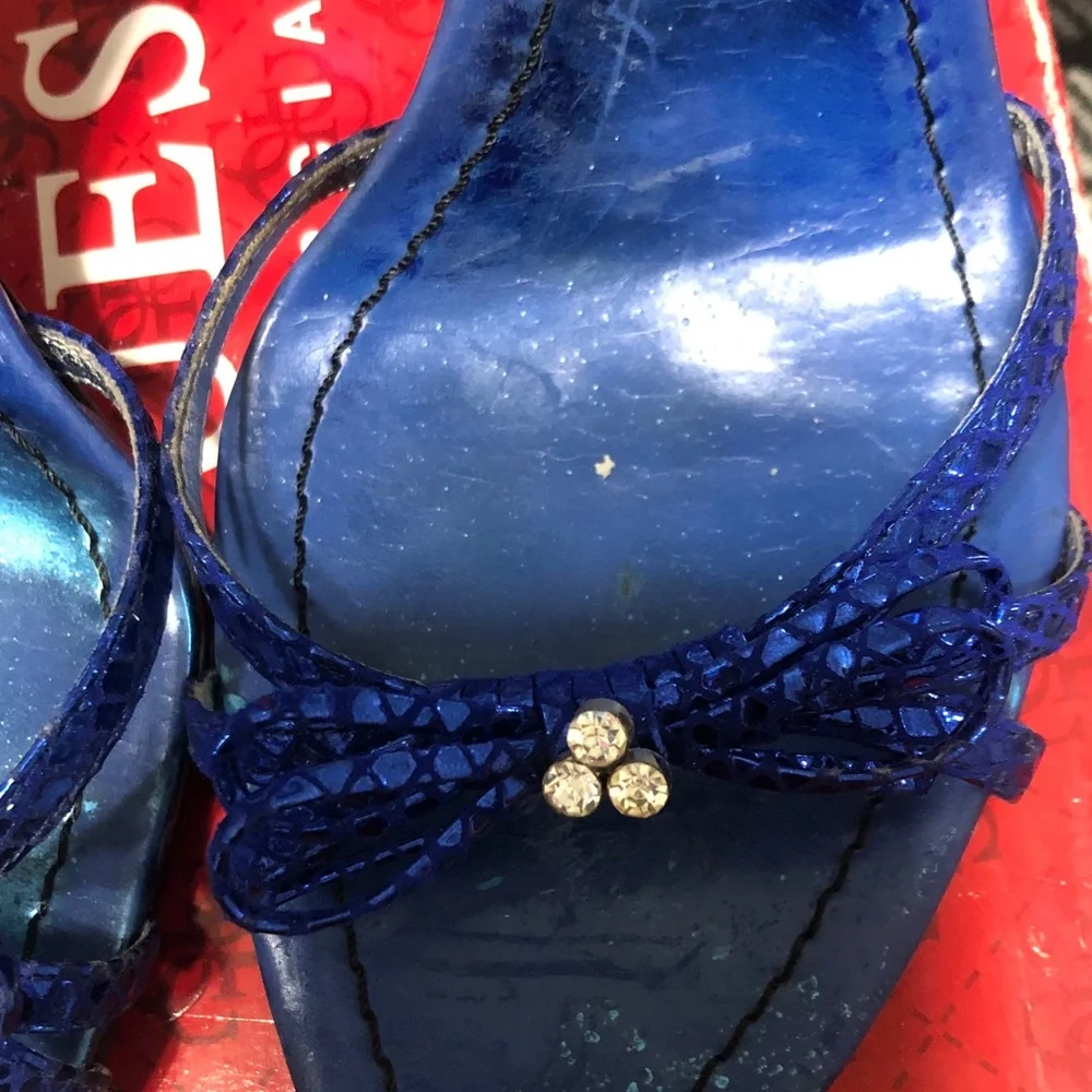 Guess by Marciano Metallic Cobalt Blue Strappy Heels with Bow